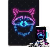 Neon Raccoon Portrait Colourful Wooden Puzzle for Adults, 1000 Pieces | Gift for adults who enjoy detailed hobbies: screen-free home activity alone or together.