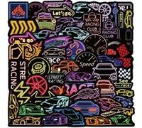 Neon Racing Stickers 50 Pcs Vinyl Funny Cartoon Cars Sticker for Water Bottle Laptop Scrapbook Skateboard Bike Notebook Luggage Guitar,Waterproof Cool Sports Car Decals for Teens Adults