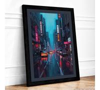 Neon Rain Modern Framed Wall Art Print A4 (29.7×21cm) Black, Wall Decor for Living Room, Bedroom, Office & Home, Ready to Hang, Art Gift
