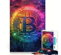 Neon Rainbow Bitcoin Logo Jigsaw Puzzles for Teenagers 1000 Piece Logic Toy Family Joy Precision Cut (38x26cm)