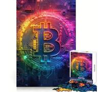 Neon Rainbow Bitcoin Logo Jigsaw Puzzles for Teenagers 1000 Piece Logic Train Toy Cozy Relax Smooth Cut Festival Gift (50x75cm)