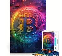 Neon Rainbow Bitcoin Logo Jigsaw Puzzles for Teenagers 1000 Piece Logic Train Toy Cozy Relax Smooth Cut Festival Gift (50x75cm)