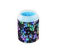 Neon Rainbow Color Skull and Flowers Gothic Fantasy Reusable Paw Washer with Silicone Brush Soft Feet Grooming Supplies for Small Medium Dogs & Cat Breeds