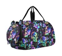 Neon Rainbow Color Skull and Flowers Gothic Fantasy Style Duffel Bag with Shoes Compartment Large Capacity Overnight Weekender Carry On Travel Bag for Travel, Sports, Fitness & Workout bolsa