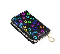 Neon Rainbow Colorful Leopard Black Women's Wallet Small Cute Card Holder RFID Blocking Leather Coin Change Purse with Zipper