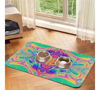 Neon Rainbow Colorful Tie Dye,Waterproof Pet Feeding Mat,PU Leather Placemats for Cat Dog Water Bowl,Food Mats,40x60cm