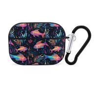 Neon Rainbow Fish Cute Case Compatible with AirPods Pro Headphone Protective Cover with Keychain Accessories