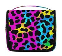 Neon Rainbow Leopard Print Travel Toiletry Bag with Hanging Hook, Waterproof Hanging Makeup Organizer Portable Cosmetic Bag for Women & Men Travel Essentials Accessories