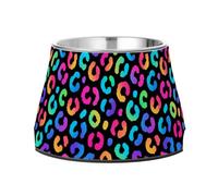 Neon Rainbow Leopard Spot Bowls for Dogs Non Slip Stainless Steel Pets Basic Bowls for Dogs Cats Rabbits Birds Whisker Fatigue