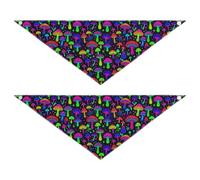 Neon Rainbow Magic Mushroom Pattern 2 Pack Seasonal Dog Bandanas Triangle Bibs Kerchief Set Pet Holiday Accessories Decor for Dogs Cats