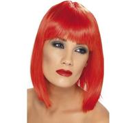 Neon Red Glam Wig - Short Blunt Cut with Fringe