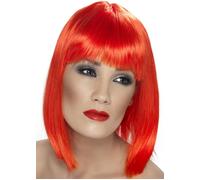 Neon Red Short Blunt Bobbed Glam Wig