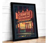 Neon Restaurant Sign Retro Framed Wall Art Print A1 (84.1×59.4cm) Black, Wall Decor for Living Room, Bedroom, Office & Home, Ready to Hang, Art Gift