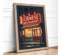 Neon Restaurant Sign Retro Framed Wall Art Print A2 (59.4×42cm) Oak, Wall Decor for Living Room, Bedroom, Office & Home, Ready to Hang, Art Gift