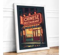 Neon Restaurant Sign Retro Framed Wall Art Print A2 (59.4×42cm) White, Wall Decor for Living Room, Bedroom, Office & Home, Ready to Hang, Art Gift