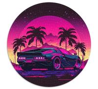 Neon Retro Car 1000 Pieces Puzzle Gifts 1000 Piece Round Puzzle for Travel Lovers & Couples, Challenging Toy 67.5x67.5cm