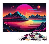 Neon Retro Landscape 1000 Piece Jigsaw Puzzle Wooden Puzzles Relaxing Entertainment, Home Decor 50x75CM/19.68x29.52inch