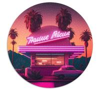 Neon Retro Landscape 1000 Piece Jigsaw Puzzles for Adults Round Puzzle 1000 Pieces Jigsaw Creative Family Game & Home Decor, for Teenagers 67.5x67.5cm