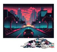 Neon Retro Landscape 1000 Piece Puzzle cardboard Jigsaw Creative Family Game & Home Decor, for Teenagers 26X38CM/10.23x14.96inch