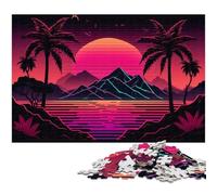 Neon Retro Landscape 1000 Pieces Puzzles for Adults cardboard Puzzles DIY Decoration, Brain Challenge, for Adult, Family, 26X38CM/10.23x14.96inch