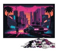 Neon Retro Landscape Adult Jigsaw Puzzles 1000 Pieces Challenging Puzzles Family Fun Activity, Brain Challenge, for Teenager 26X38CM/10.23x14.96inch