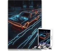 Neon Retro Muscle Car Teenagers 1000 Pieces Puzzle Educational Reasoning Skill Game Ideal Thoughtful Gift for All Events Size 38x26cm