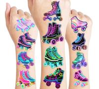 Neon Roller Skate Temporary Tattoos - 8 Sheets (96PCS) 80s 90s Theme Birthday Party Decorations Supplies Favors Stickers for Kids Girls Boys Gifts Classroom School Prizes Rewards