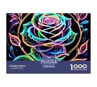 Neon Rose Impossible Hard Difficult 1000 Pieces Adult Jigsaws - Neon Rose Futuristic Colorful Design Educational Game Decompression for Gifts70x50cm/1000pcs