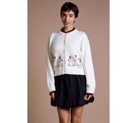 Neon Rose Women's Contrast Trim Bunny Embroidered Cardigan in Cream | Size: Medium Neon Rose Cream M