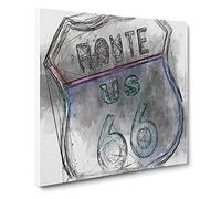 Neon Route 66 Sign Canvas Print | Gallery Wrapped 30mm Frame Wall Art | 14x14 inches | Ready to Hang | Abstract Picture | Living Room Bedroom Lounge Office