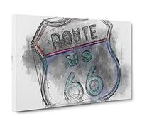 Neon Route 66 Sign Canvas Print | Gallery Wrapped 30mm Frame Wall Art | 30x20 inches | Ready to Hang | Abstract Picture | Living Room Bedroom Lounge Office