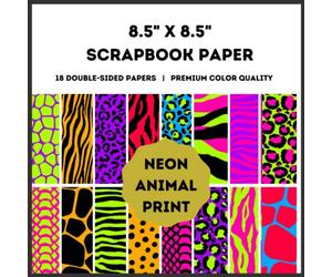 Neon Safari Animal Print Scrapbook Paper 8.5 x 8.5 | Double-sided Decorative Craft Pages for Cardmaking, Origami, Art Craft Projects: Scrapbooking Paper Sheets for Crafters
