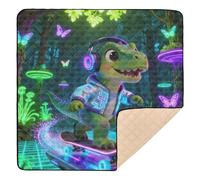 Neon Safari Dino on Skateboard Large Stylish Baby Playmat for Indoor Outdoor Non-Toxic Tummy Time Mat for Babies Infants Toddlers, 50'' x 50''