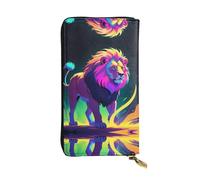 Neon Safari Lion Zipper leather wallet, 7.5 * 4.1 inch long clutch bag, multiple compartments and large capacity, a good gift for friends
