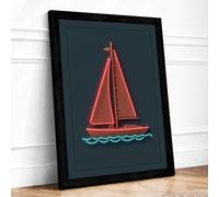 Neon Sailboat Modern Framed Wall Art Print A1 (84.1×59.4cm) Black, Wall Decor for Living Room, Bedroom, Office & Home, Ready to Hang, Art Gift