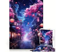 Neon Sakura Blossom Street Jigsaw Puzzle for Adults 1000 Pieces Mind Play Relaxing Fun Clean Edge Art Collection Piece (50x75cm)