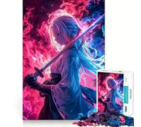 Neon Samurai Anime Girl Teenagers Puzzles 1000 Piece Jigsaws Smart Reason Toy Indoor Play Smooth Edge Art Collection Piece (50x75cm)