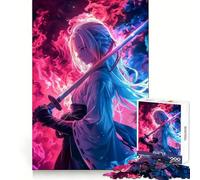 Neon Samurai Anime Girl Teenagers Puzzles 1000 Piece Jigsaws Think Smart Toy Home Pastime Accurate Cut Festival Gift (38x52cm)