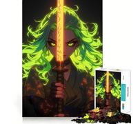 Neon Samurai Girl Jigsaw Puzzles 1000 Pieces for Teenagers Recall Upgrade Calming Play Clear Cut Lovely Gift (38x52cm)