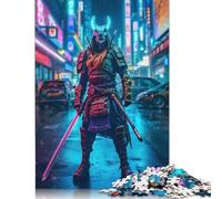 Neon Samurai in Tokyo Puzzle Jigsaws 1000 Pieces for Adults Wooden Puzzle Jigsaws for Adults Puzzling for Gift 1000pcs (75x50cm)