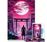 Neon Samurai Under Full Moon 1000 Piece Jigsaw Puzzles for Adults Teenagers Brain Skill Group Joy Exact Edge Stylish Gift (38x26cm)