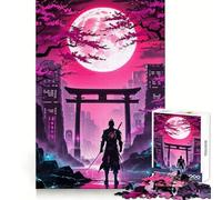 Neon Samurai Under Full Moon Jigsaw Puzzle for Adults 1000 Pieces Smart Play Toy Indoor Play Clean Cut Perfect Present (38x52cm)