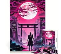 Neon Samurai Under Full Moon Jigsaw Puzzles for Adults1000 Piece Intellect Toy Stress Relief Precise Cut Perfect Present (50x75cm)