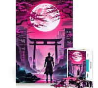 Neon Samurai Under Full Moon Jigsaw Puzzles for Adults1000 Piece Intellect Toy Stress Relief Precise Cut Perfect Present (50x75cm)