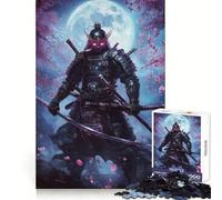 Neon Samurai Under Moon Teenagers Puzzles 1000 Piece Jigsaws Smart Reason Toy Indoor Play Smooth Edge Art Collection Piece (38x52cm)