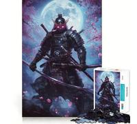Neon Samurai Under Moon Teenagers Puzzles 1000 Piece Jigsaws Smart Reason Toy Indoor Play Smooth Edge Art Collection Piece (38x26cm)
