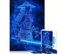 Neon Samurai Warrior 1000 Adult Pieces Jigsaw Puzzle Brain Teaser Calm Escape Pattern Assembly Santa Wish Gift (38x52cm)