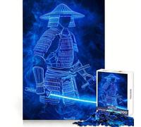Neon Samurai Warrior 1000 Adult Pieces Jigsaw Puzzle Brain Teaser Calm Escape Pattern Assembly Santa Wish Gift (38x52cm)