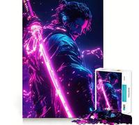 Neon Samurai Warrior 1000 Piece Jigsaw Puzzle for Teenagers Logic Sense Toy Quiet Hobby Smooth Edge Unique Gift (38x52cm)