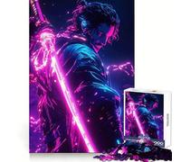 Neon Samurai Warrior 1000 Piece Jigsaw Puzzle for Teenagers Logic Sense Toy Quiet Hobby Smooth Edge Unique Gift (38x52cm)